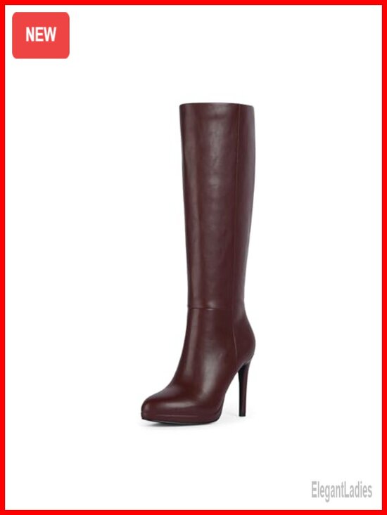 Shoes - Knee High Boots Women Round Toe Stiletto Heel Faux Leather Tall Platforms